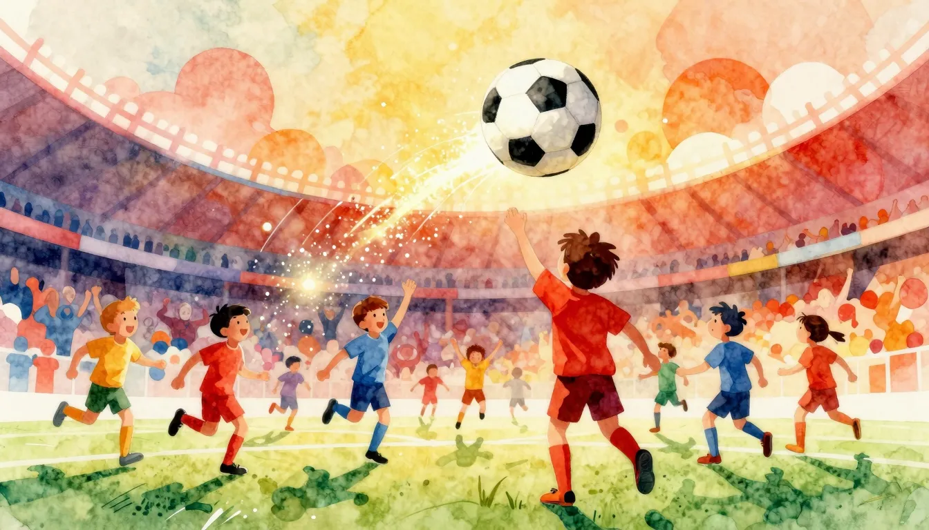 Vibrant watercolor style. Genre: Children's sports anthem.

...