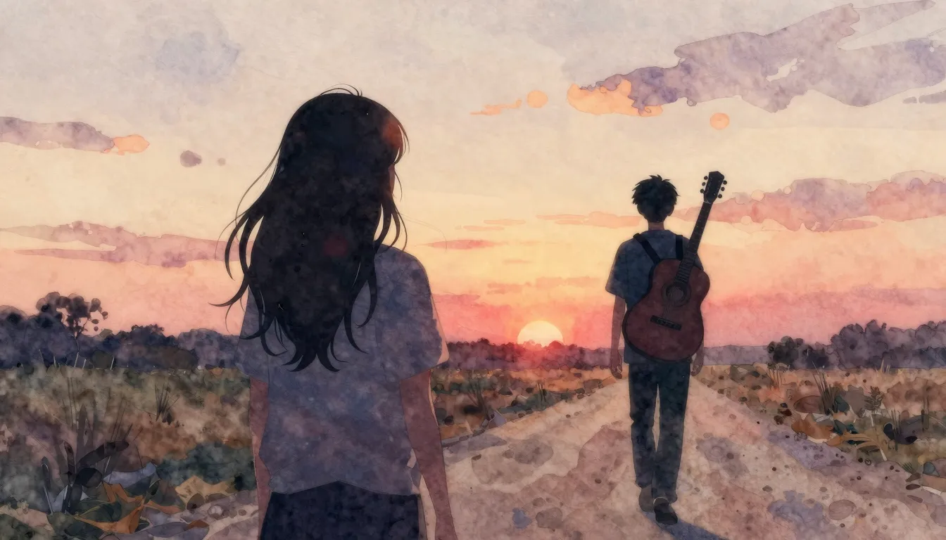 Watercolor style. A silhouette of a girl with long hair look...