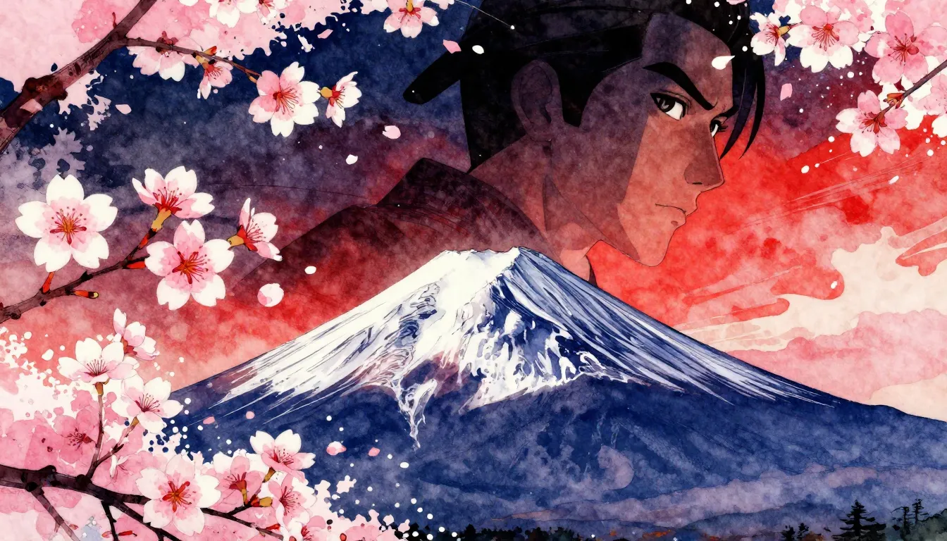 Vibrant watercolor style. Rock album cover. Japanese cherry ...