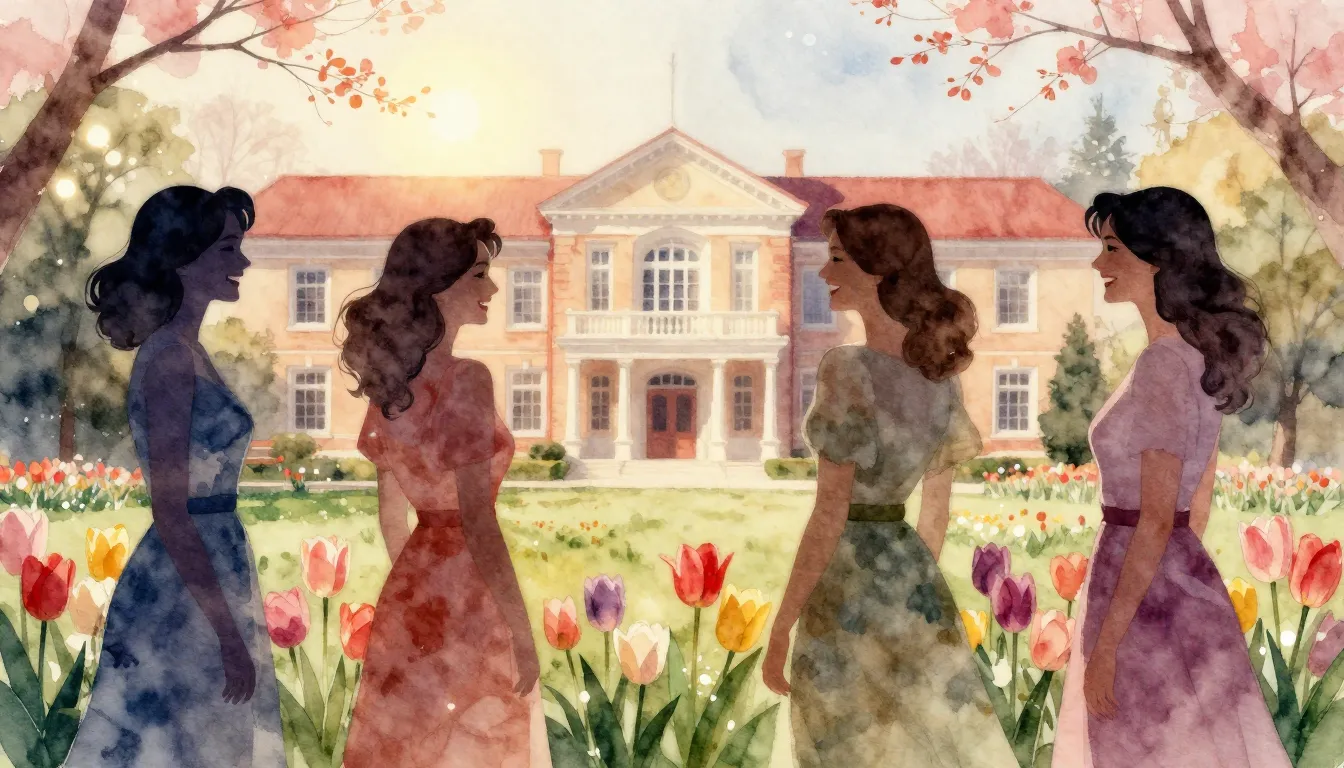 Watercolor style. Silhouettes of elegant women laughing in a...