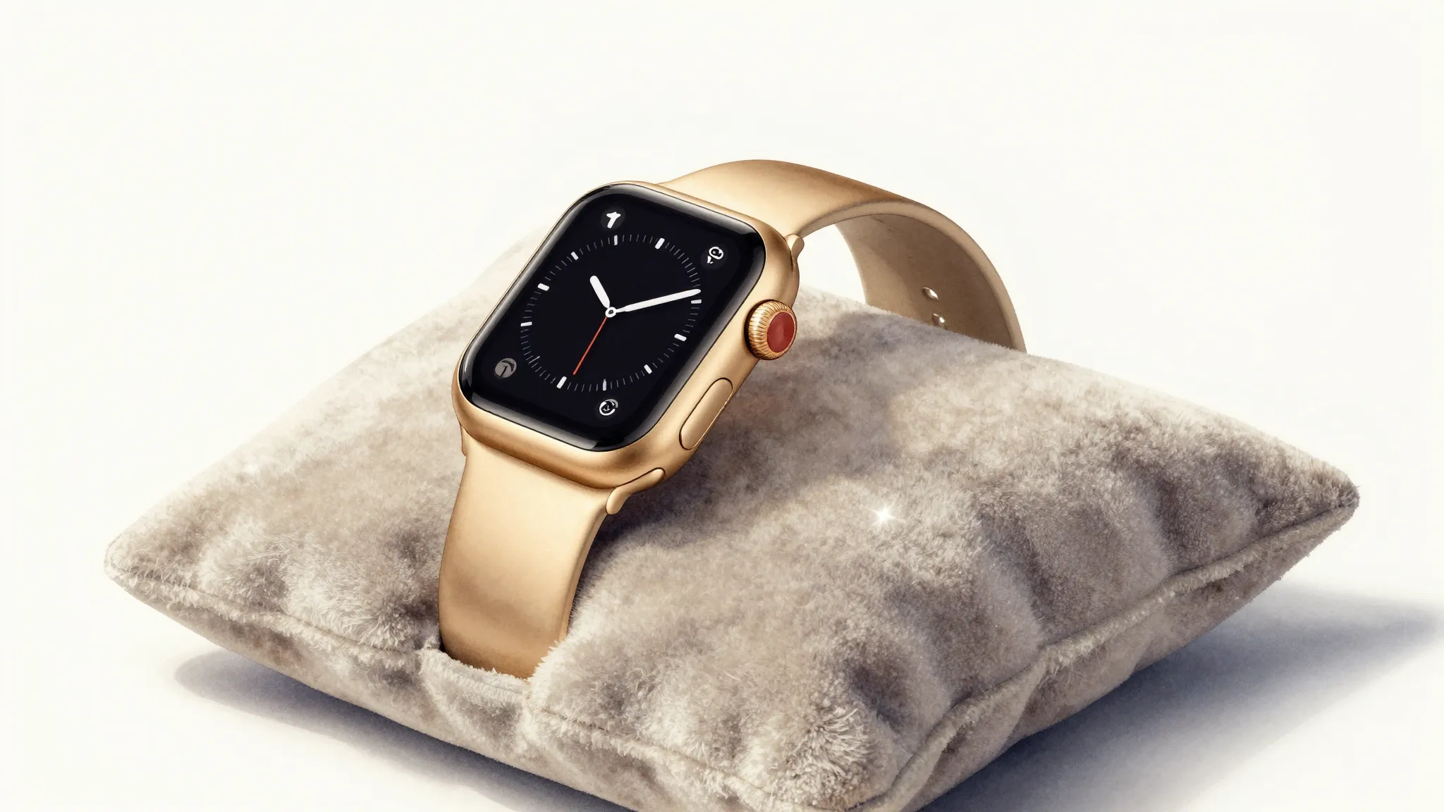 Watercolor style. A luxury gold Apple Watch Edition on a vel...
