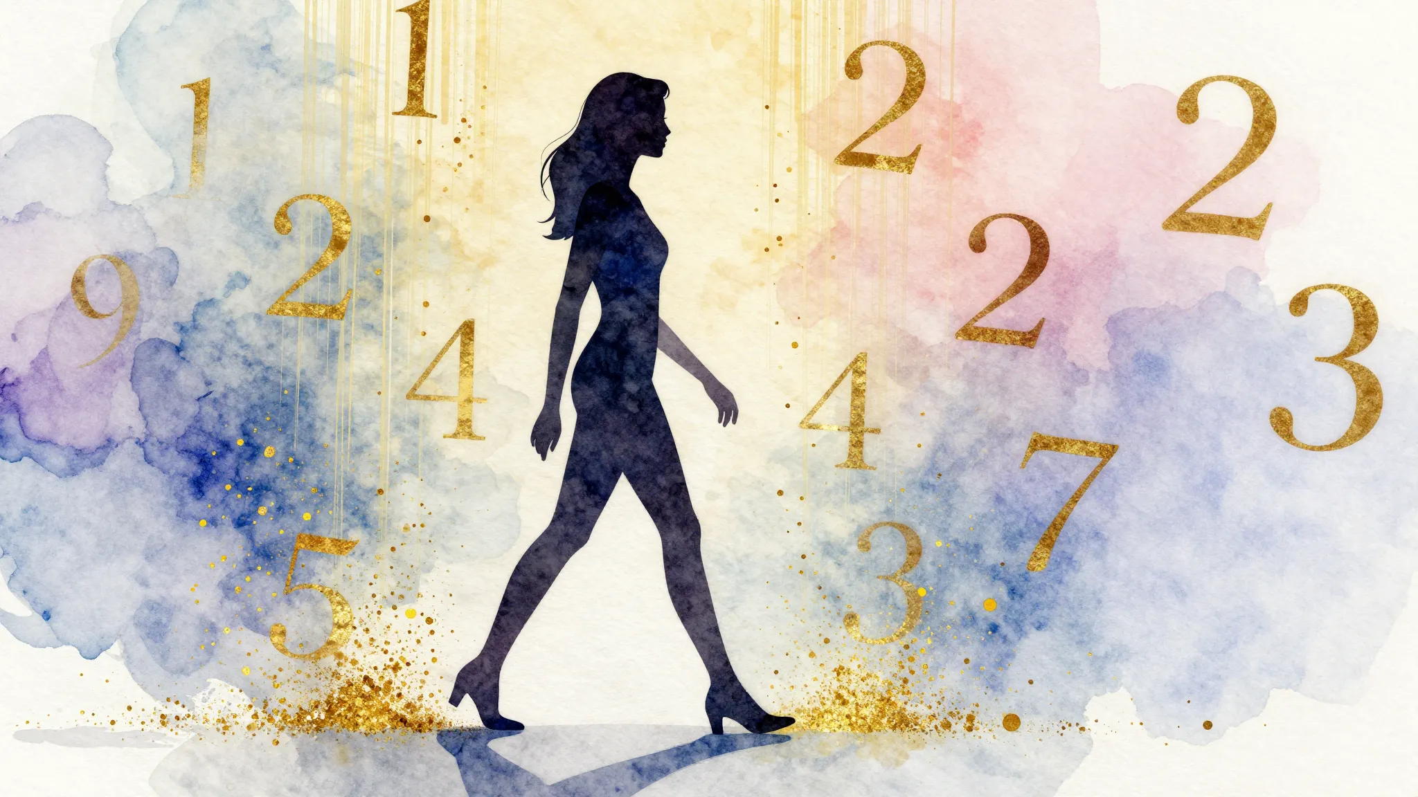 Watercolor style. A stylish silhouette of a woman walking co...