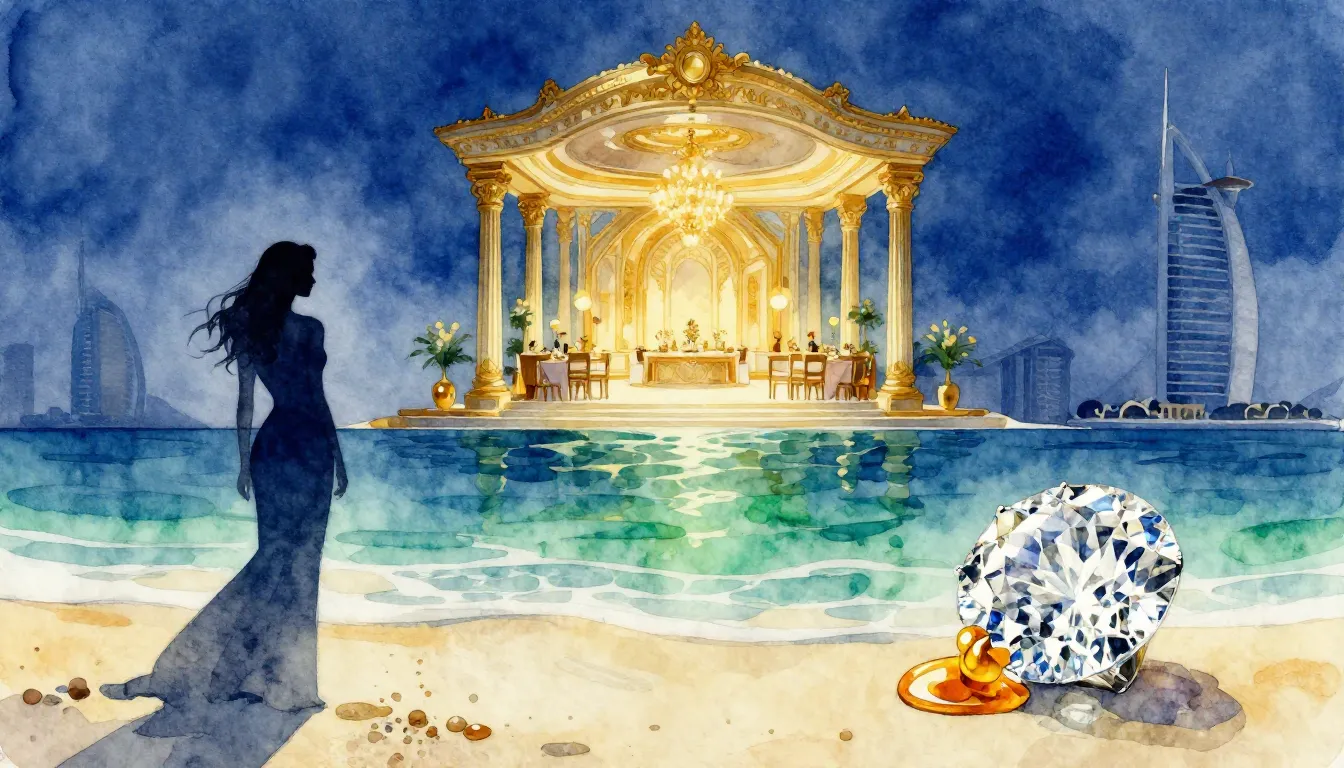 Vibrant watercolor style. "Luxury, deception, and fleeting b...