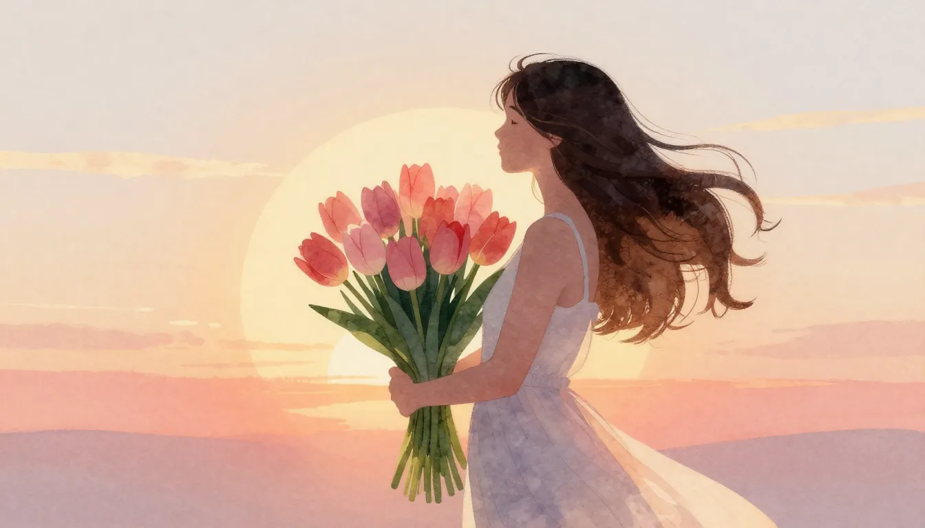 Watercolor style. Silhouette of a graceful woman holding a l...