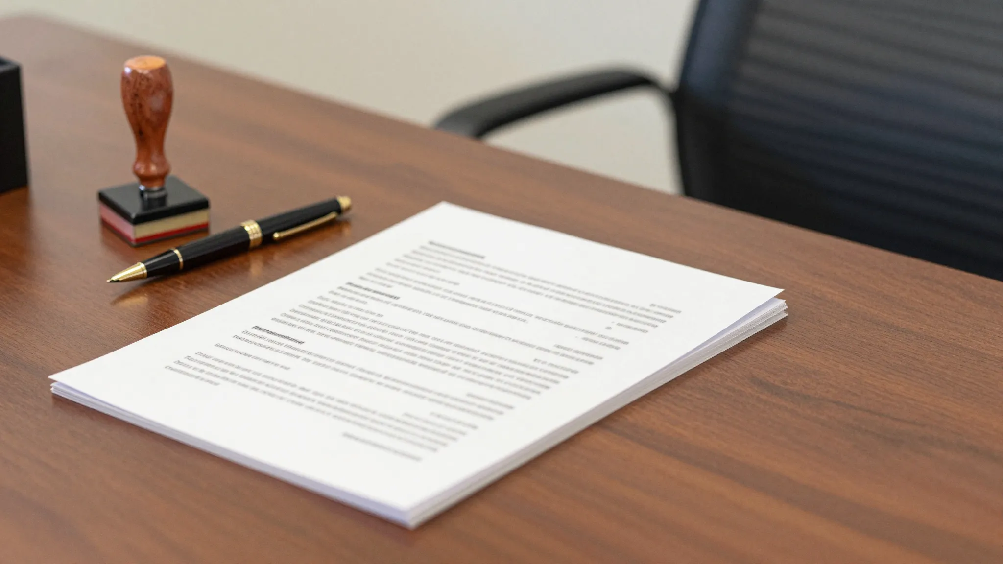 Watercolor style. A formal office desk with a document, a pe...