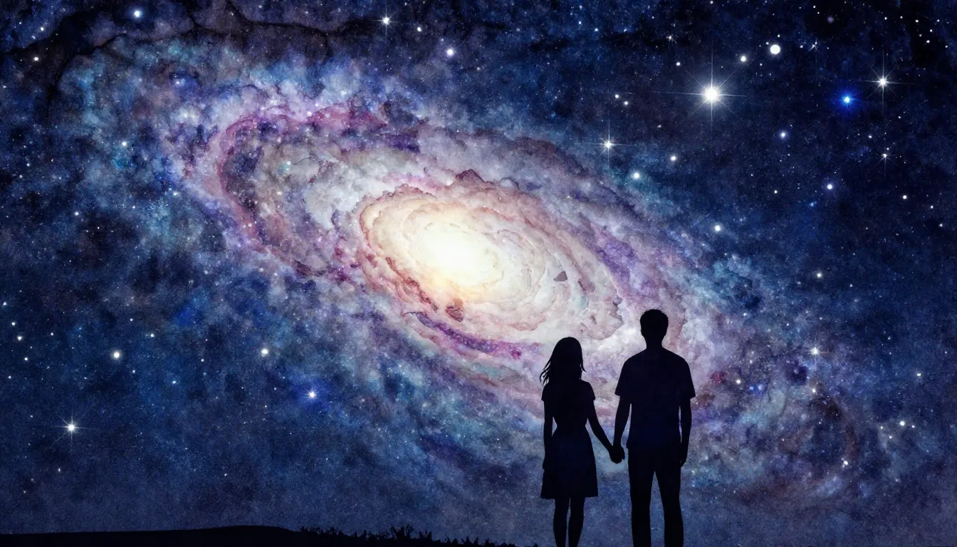 Watercolor style. A beautiful starry night sky with a glowin...