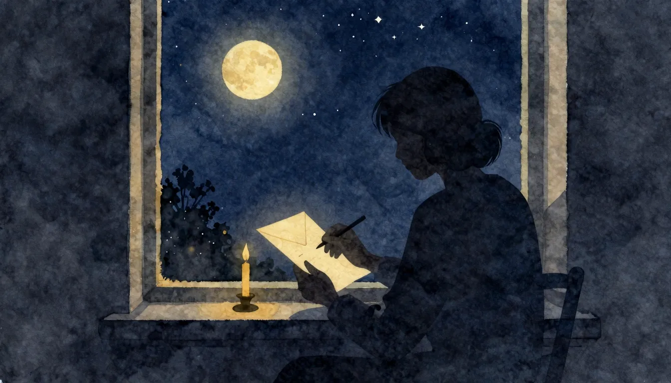 Watercolor style. A silhouette of a person sitting by a wind...