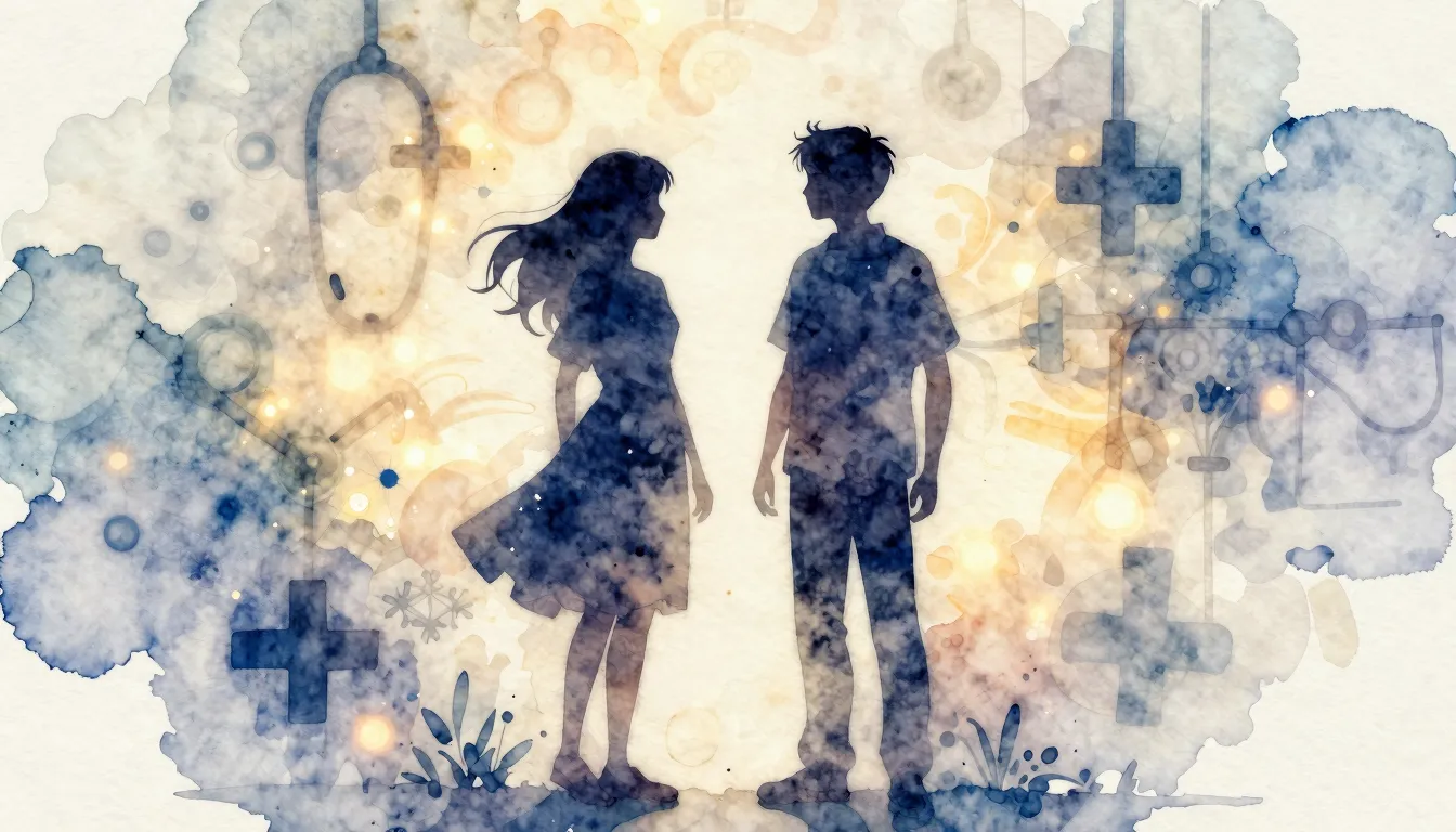 Watercolor style. Silhouette of two friends standing togethe...