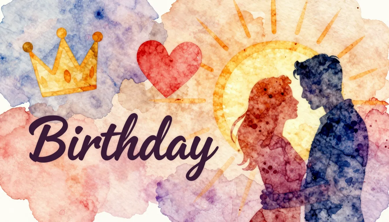 Vibrant watercolor style. Birthday song cover art. Romantic,...