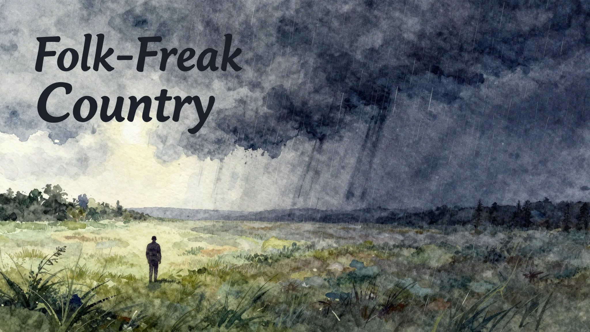Vibrant watercolor style. "Album cover for a 'Folk-Freak Cou...