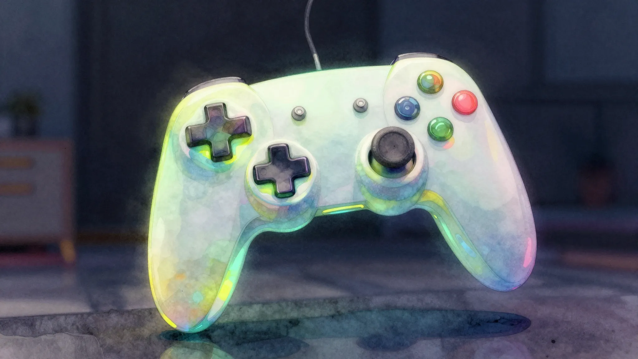 Watercolor style. Abstract glowing game controller floating ...