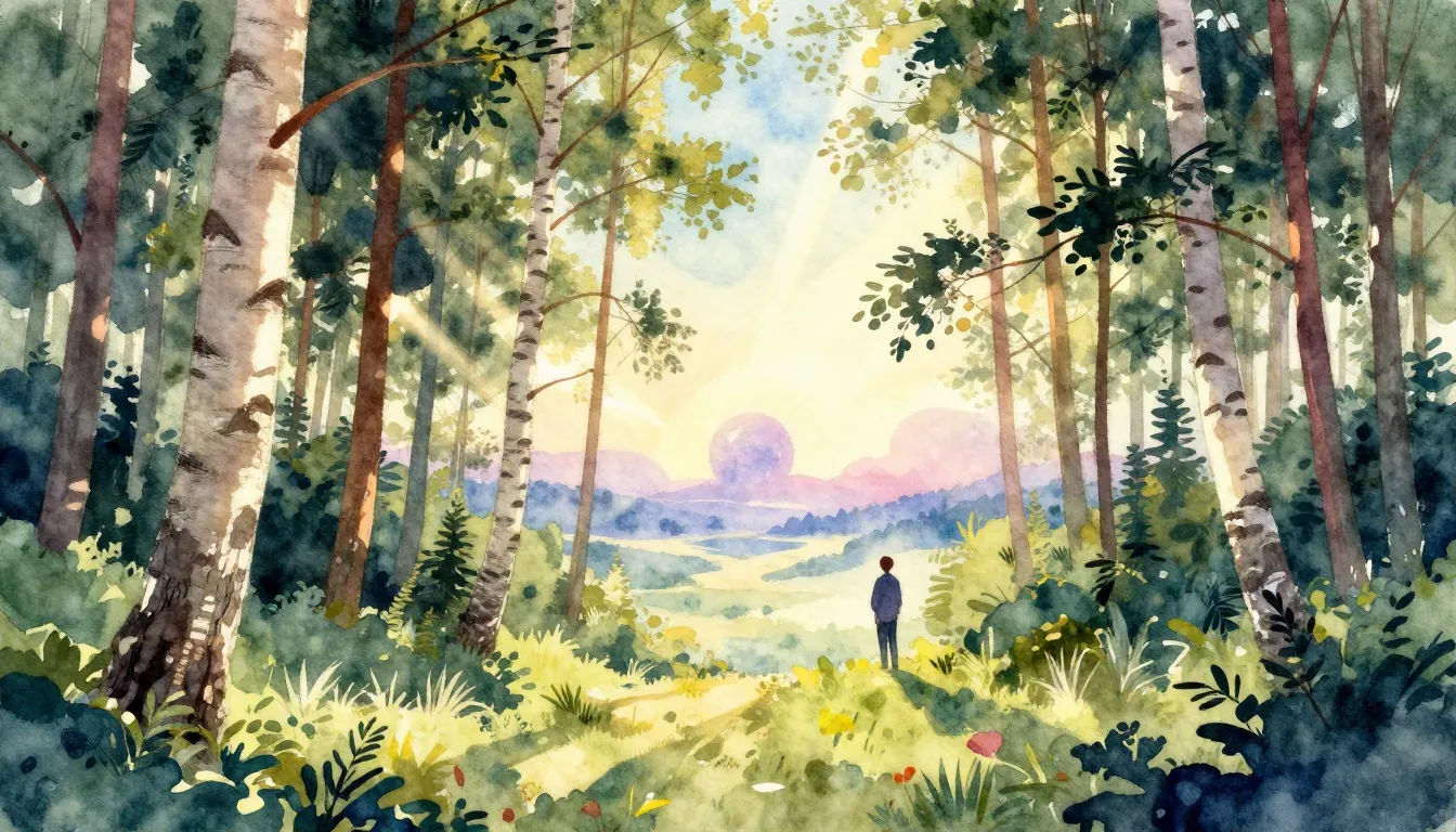 Vibrant watercolor style. Forest ballad album cover. Serene ...