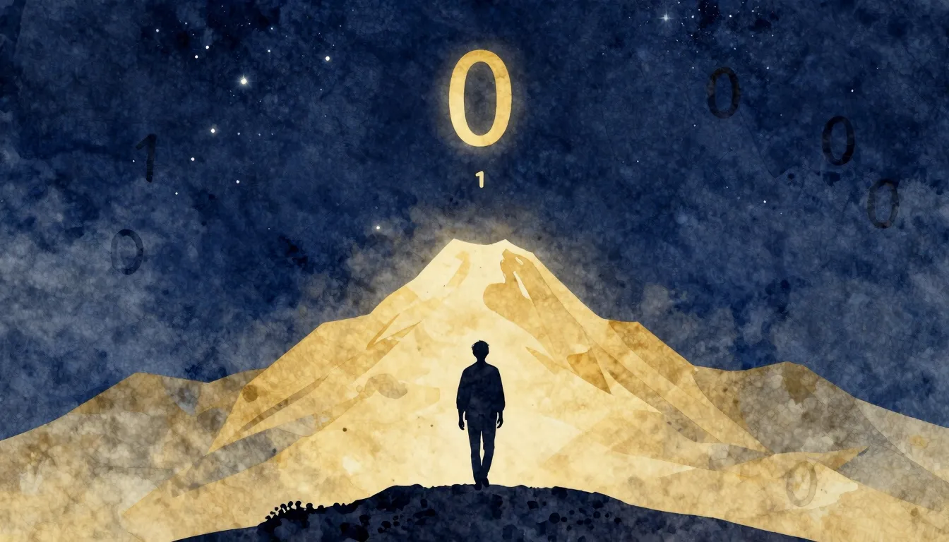 Watercolor style. Silhouette of a person walking towards a g...