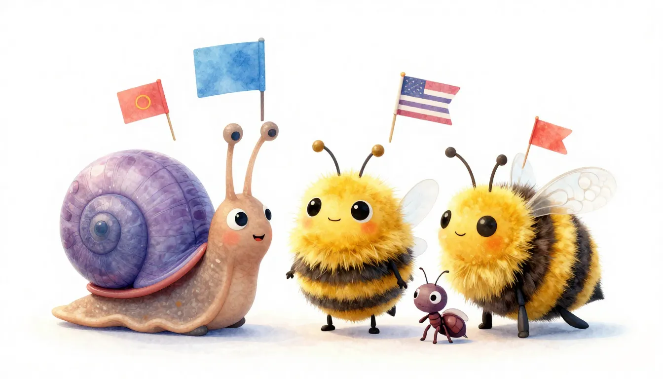 Watercolor style. A group of cute stylized insects standing ...