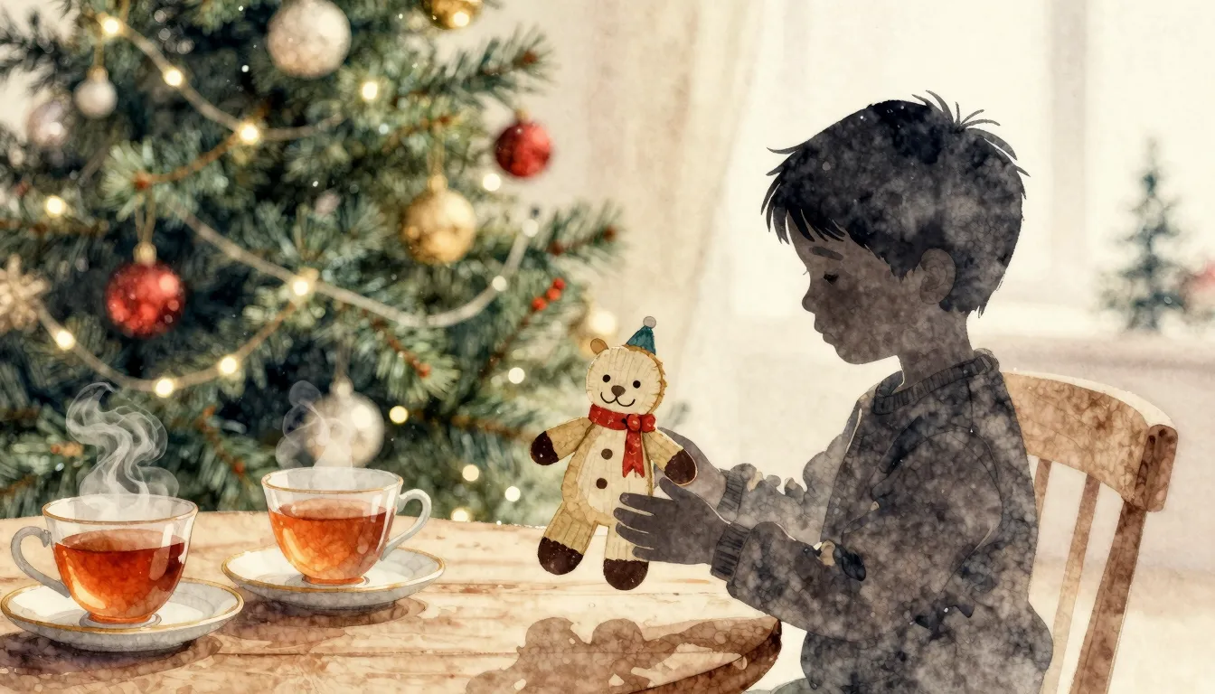 Watercolor style. Silhouette of a child holding a handmade v...