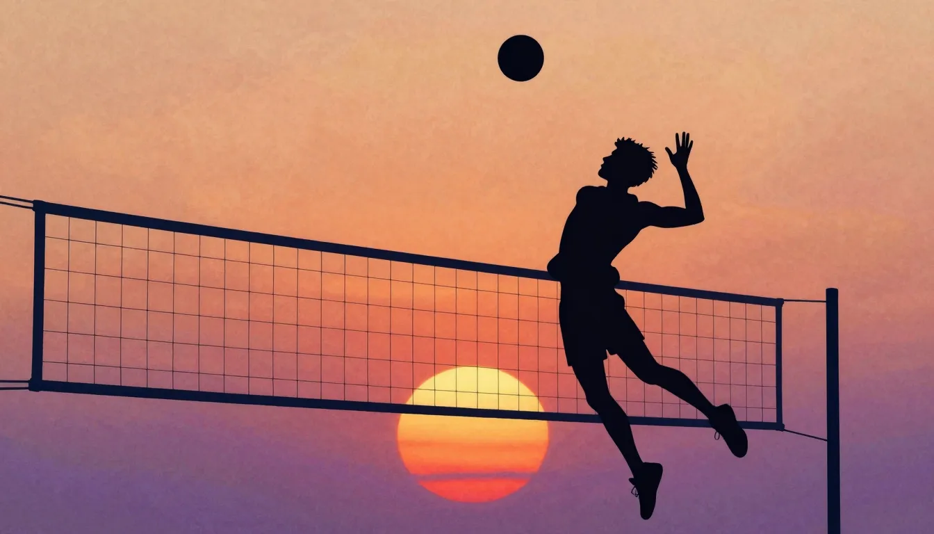 Watercolor style. Minimalist silhouette of a volleyball play...