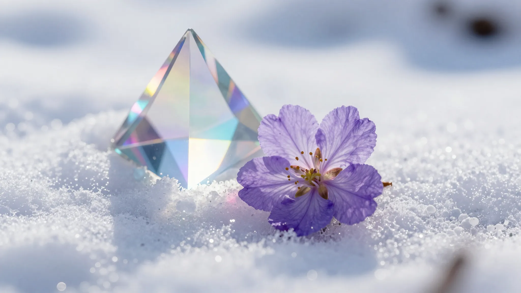 Watercolor style. A glass prism reflecting a spectrum of lig...