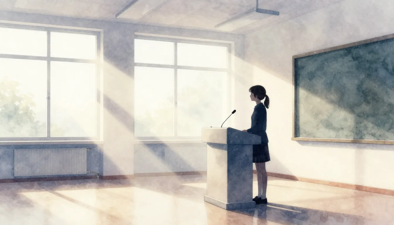 Watercolor style. A silhouette of a student standing on a mo...