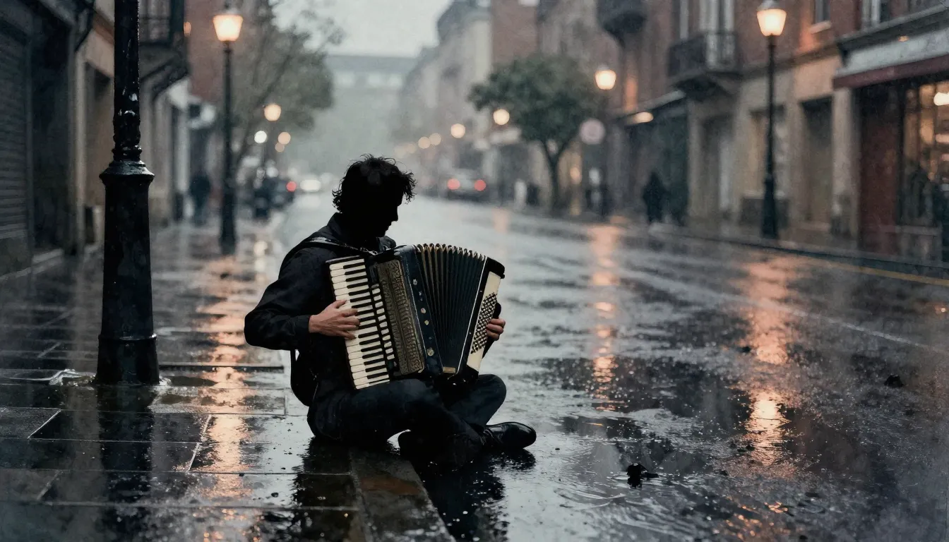 Watercolor style. A lonely silhouette of a man sitting in a ...