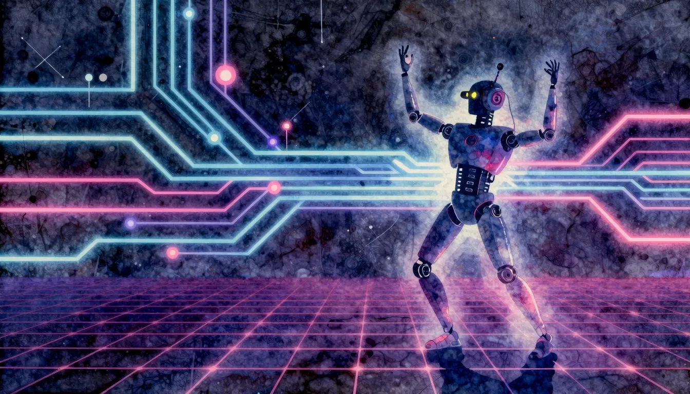 Watercolor style. Abstract futuristic glowing neon circuits,...