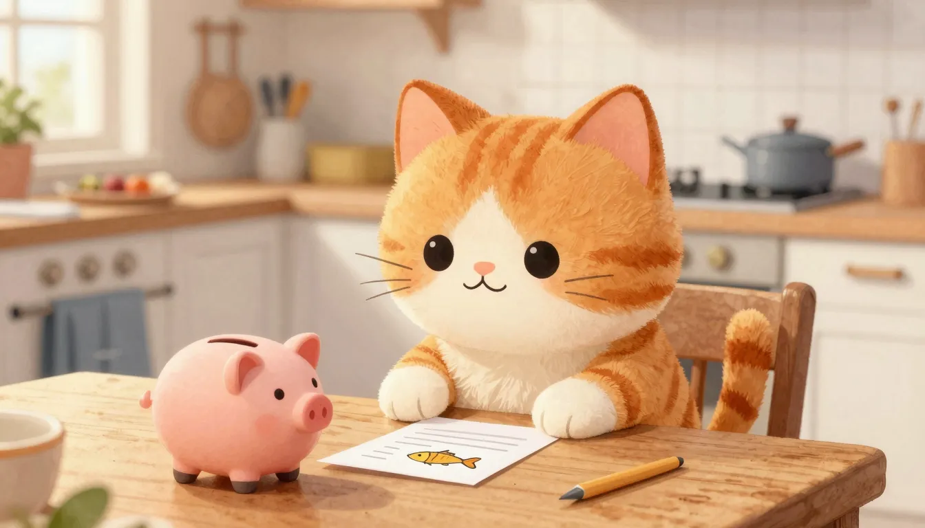 Watercolor style. A cute ginger cat sitting at a wooden tabl...