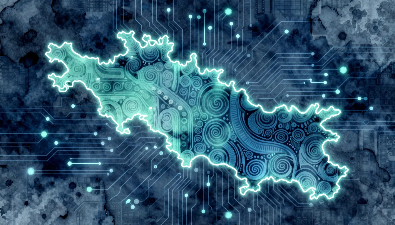 Watercolor style. Digital Sakhalin island map, neon glowing ...