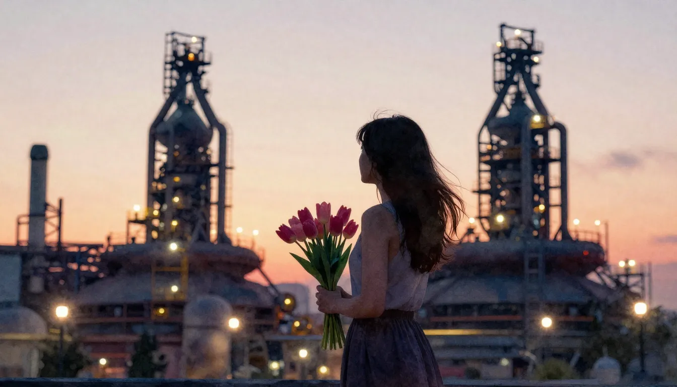 Watercolor style. Silhouette of a woman with a bouquet of tu...