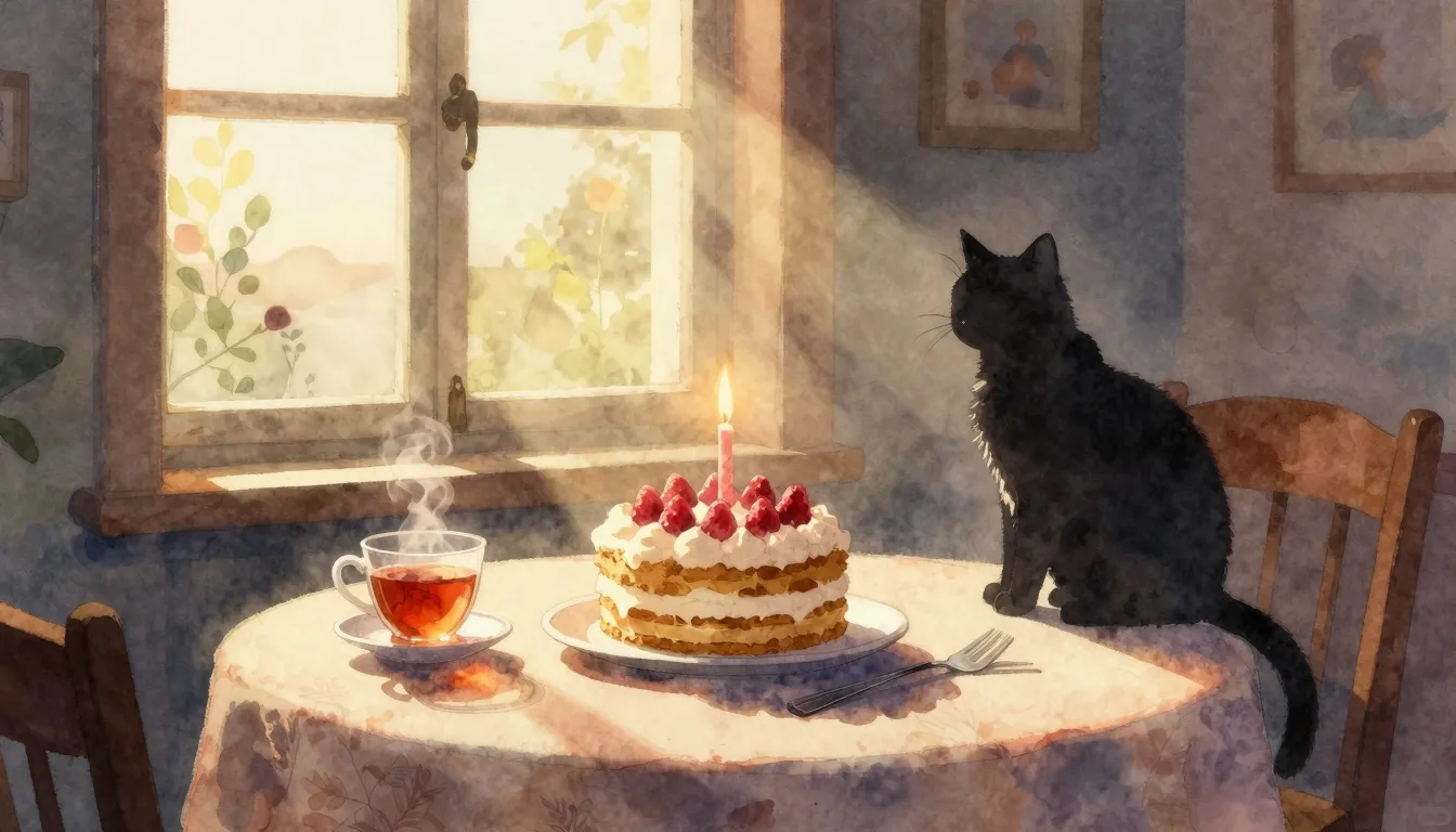 Watercolor style. A warm glowing sun ray shining through a w...