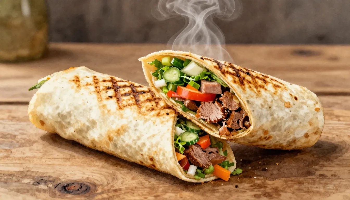 Watercolor style. A delicious, golden-brown grilled shawarma...