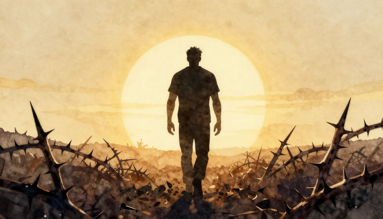 Watercolor style. A silhouette of a strong man walking throu...