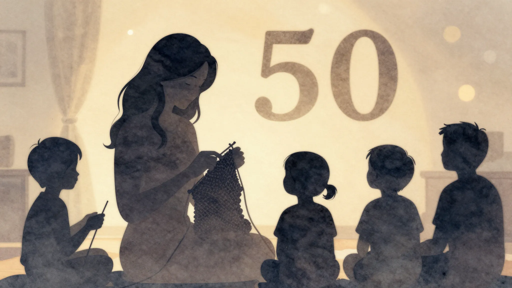 Watercolor style. Silhouette of a beautiful woman knitting, ...
