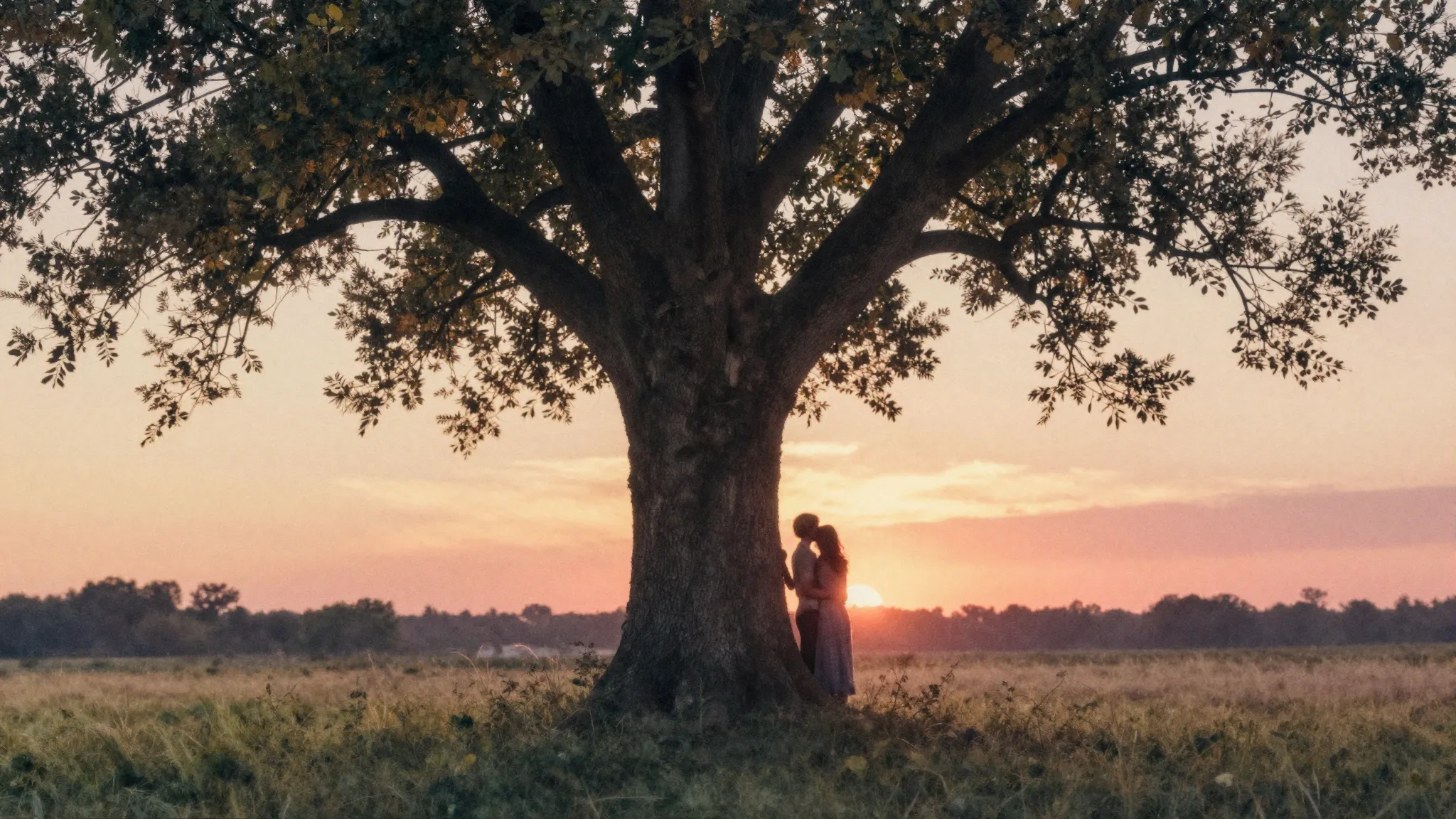 Watercolor style. Romantic silhouettes of a couple hiding un...