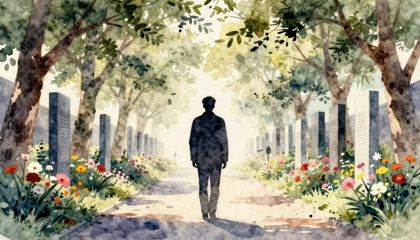 Watercolor style. Silhouette of a person standing in front o...