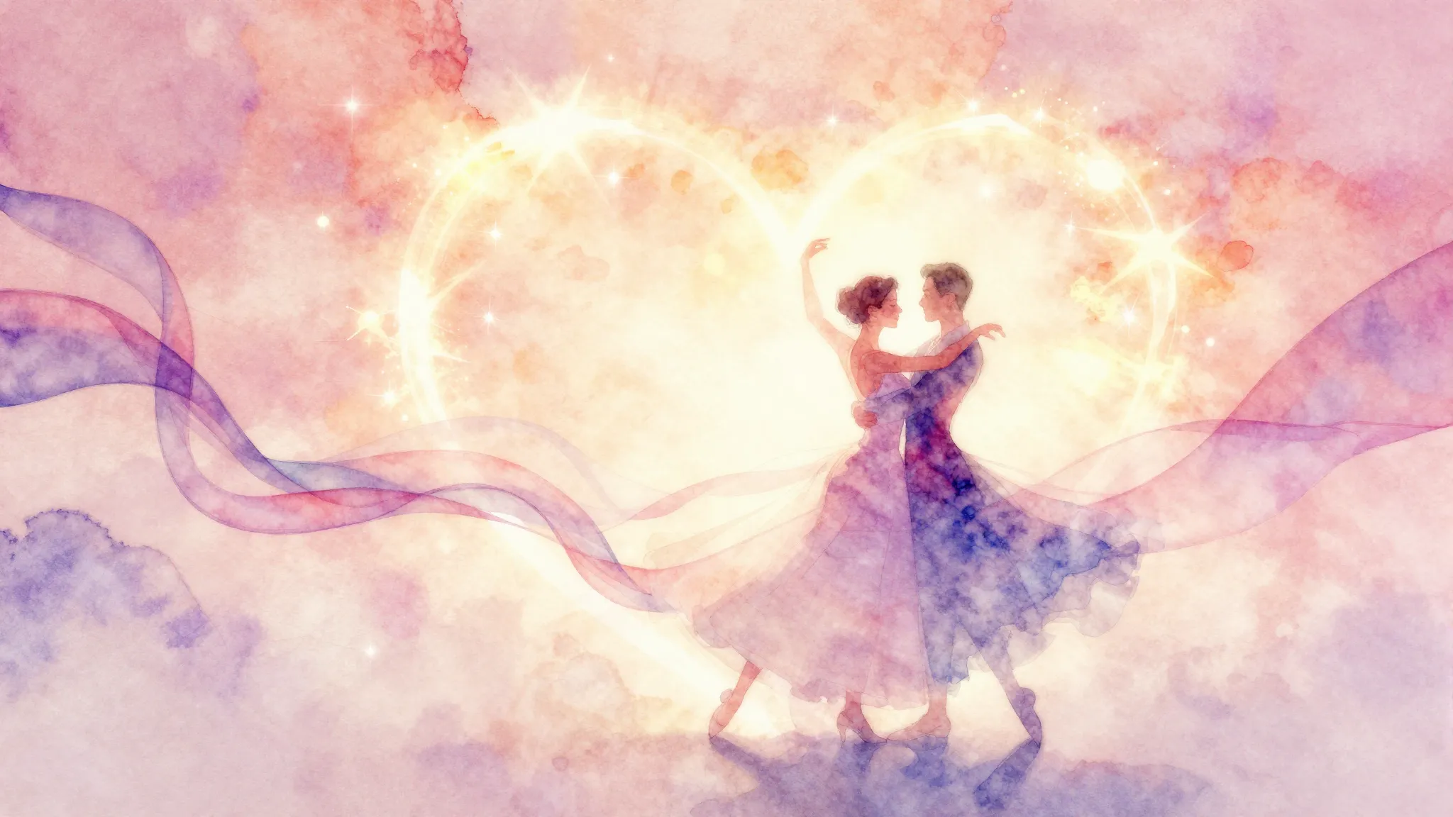 Vibrant watercolor style. Elegant waltz album cover, soft gl...