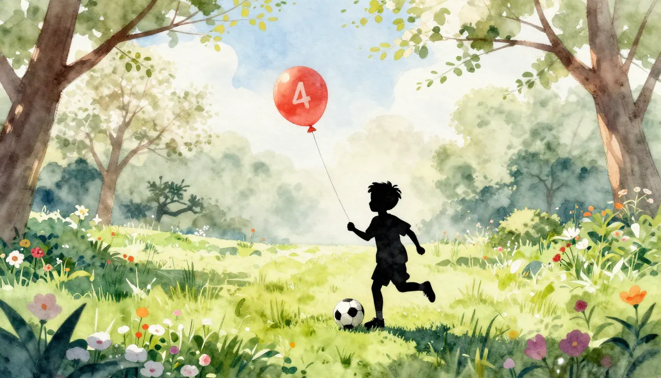 Watercolor style. A silhouette of a small boy with a soccer ...