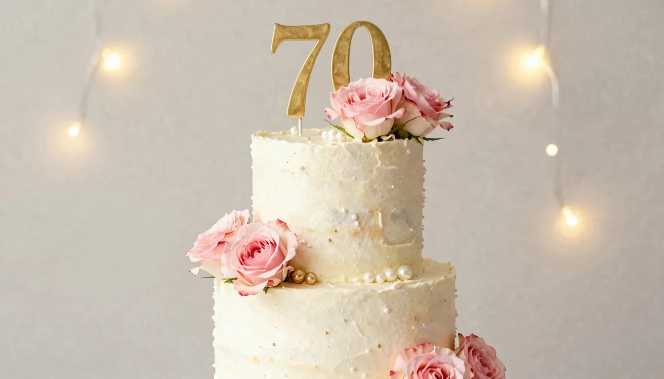 Watercolor style. A beautiful three-tier birthday cake with ...