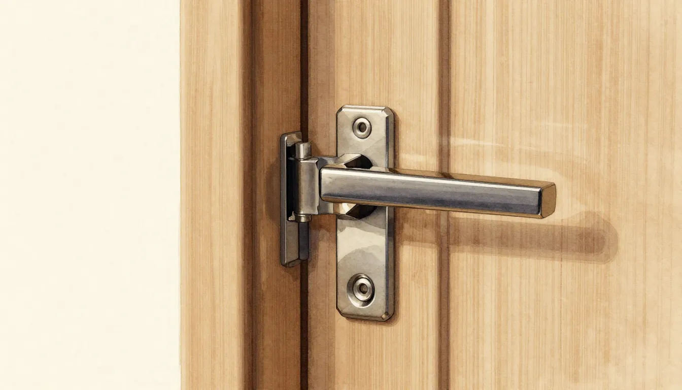 Watercolor style. Close-up of a professional door hinge and ...