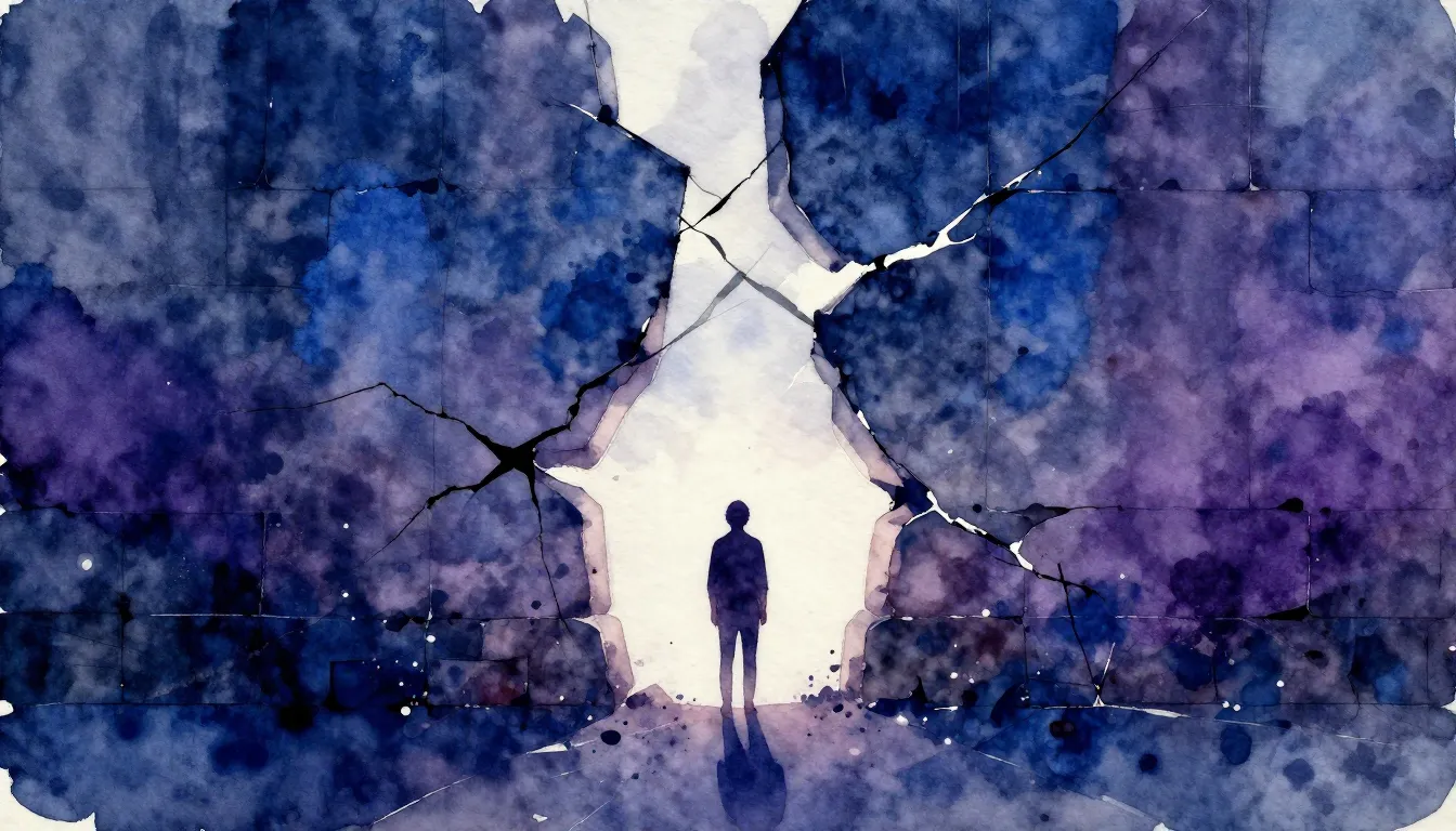 Watercolor style. A lonely silhouette of a person standing i...