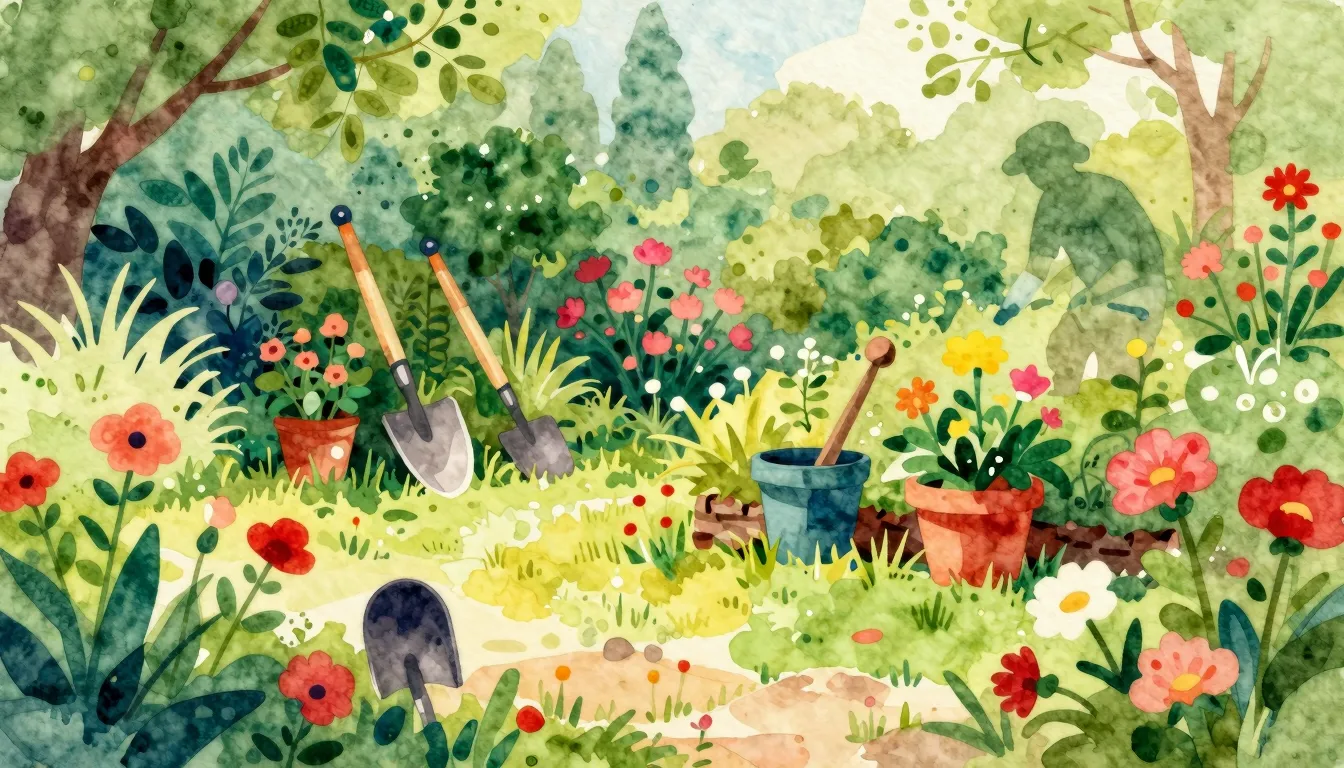 Vibrant watercolor style. Vibrant, cheerful, Italian garden ...
