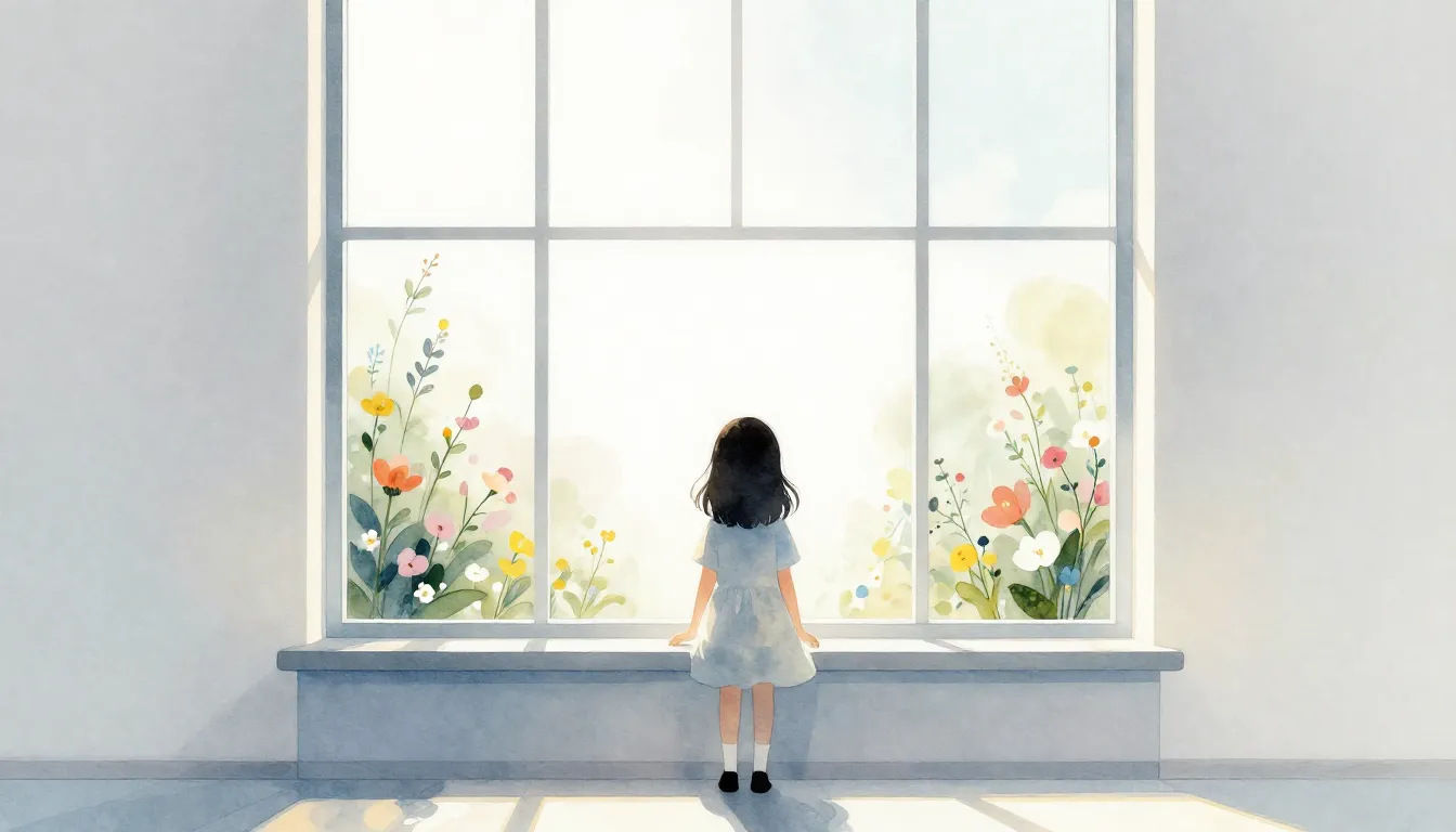 Watercolor style. A silhouette of a young girl standing in f...