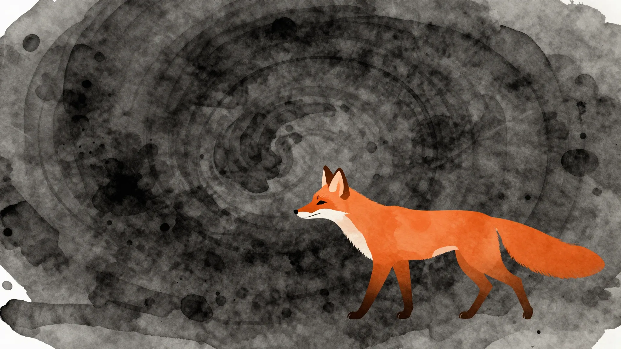 Watercolor style. Silhouette of a graceful fox walking away ...