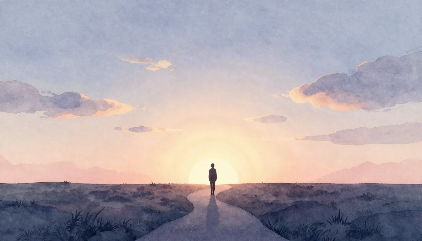 Watercolor style. A silhouette of a person standing on a win...