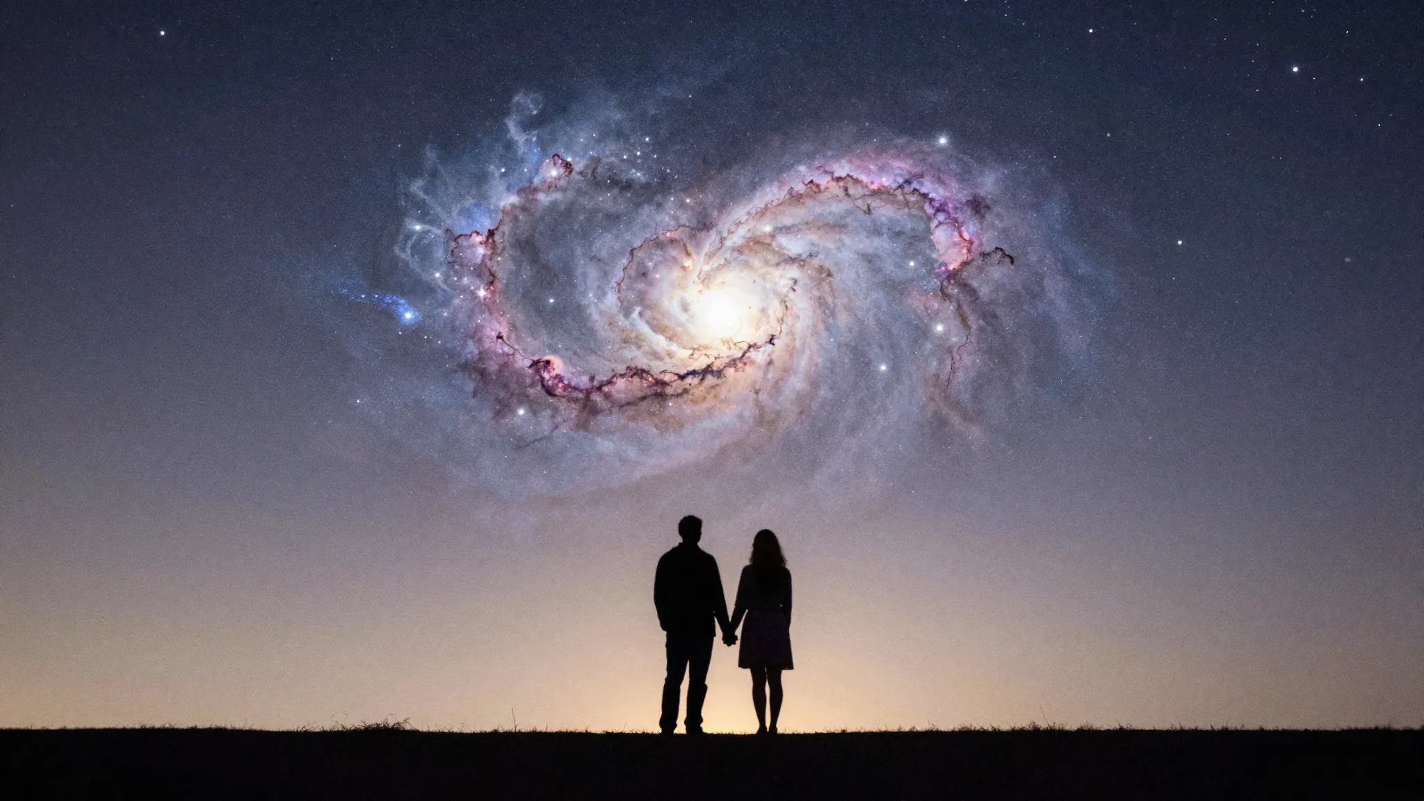 Watercolor style. A silhouette of a couple standing under a ...