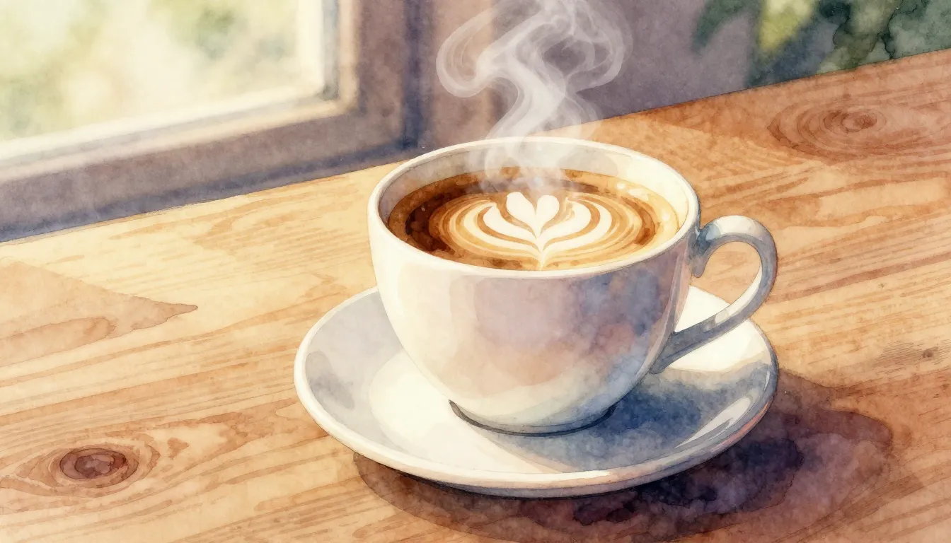 Vibrant watercolor style. A cozy, warm, and inviting coffee-...