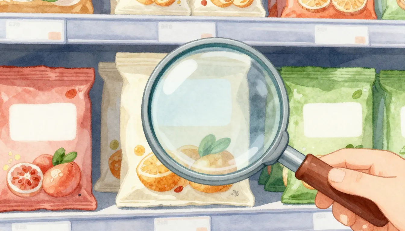 Watercolor style. A close-up of a grocery store shelf with v...