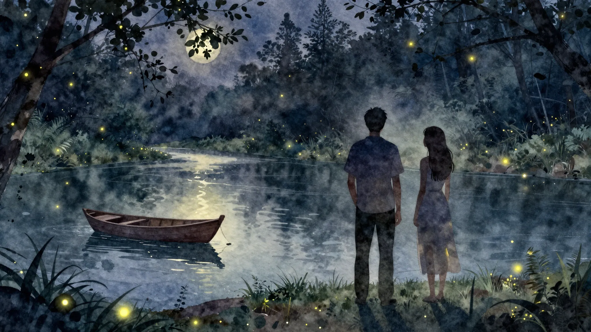 Watercolor style. Silhouettes of a man and a woman standing ...