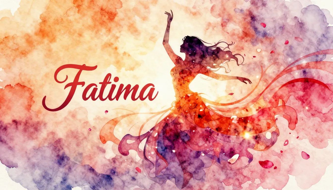 Vibrant watercolor style. Dance song cover: "Fatima" title, ...