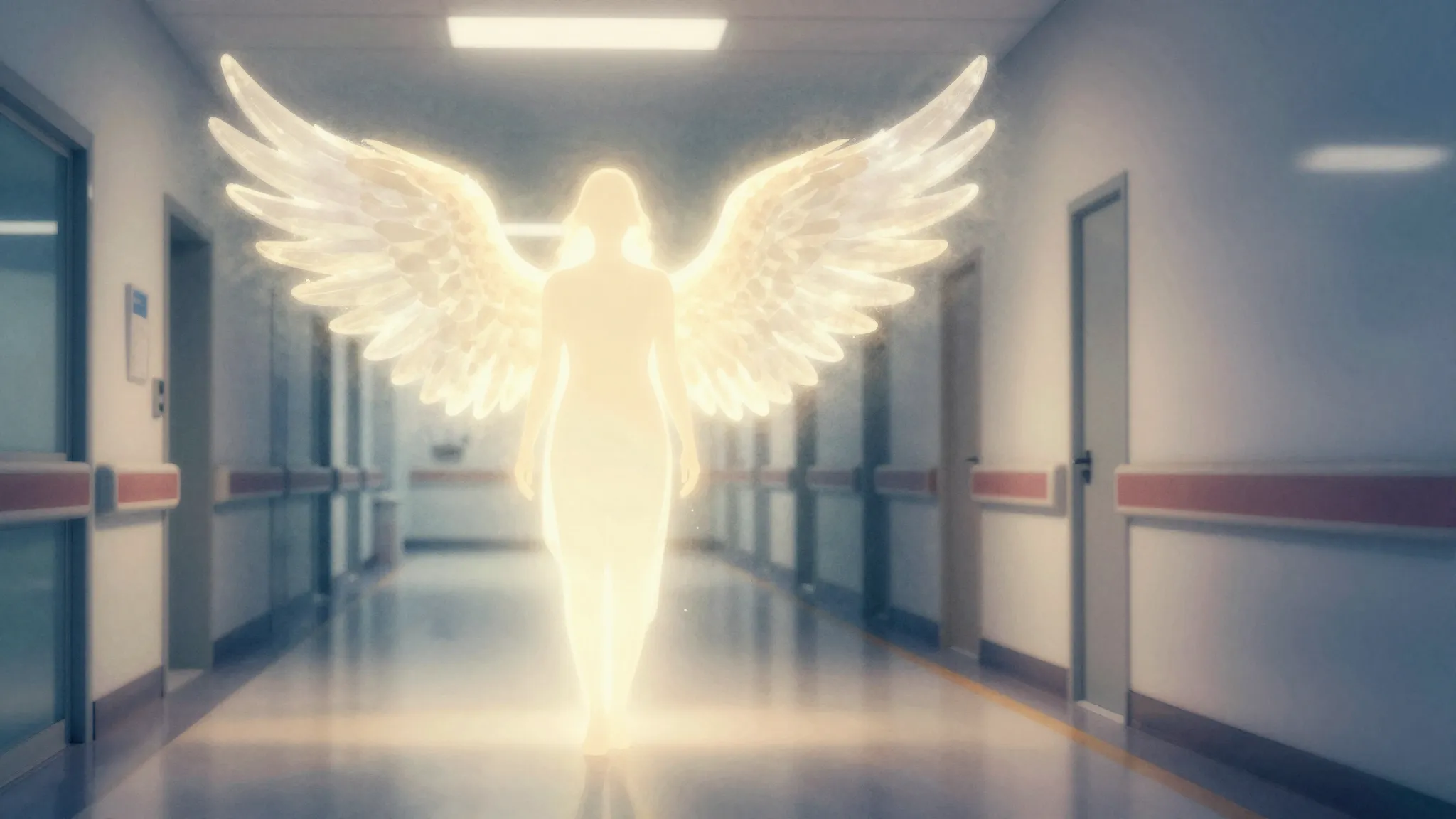 Watercolor style. Silhouette of a glowing figure with wings ...