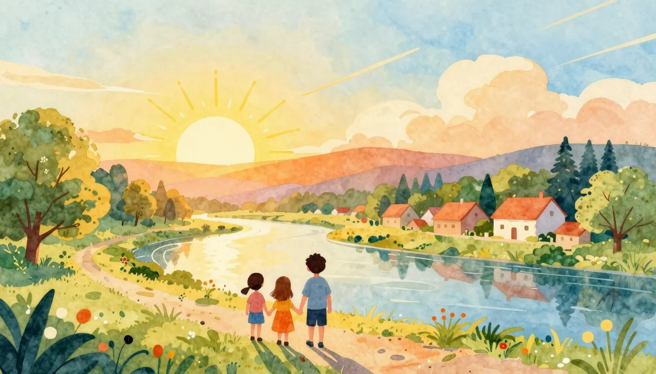 Vibrant watercolor style. A vibrant, warm, and joyful illust...