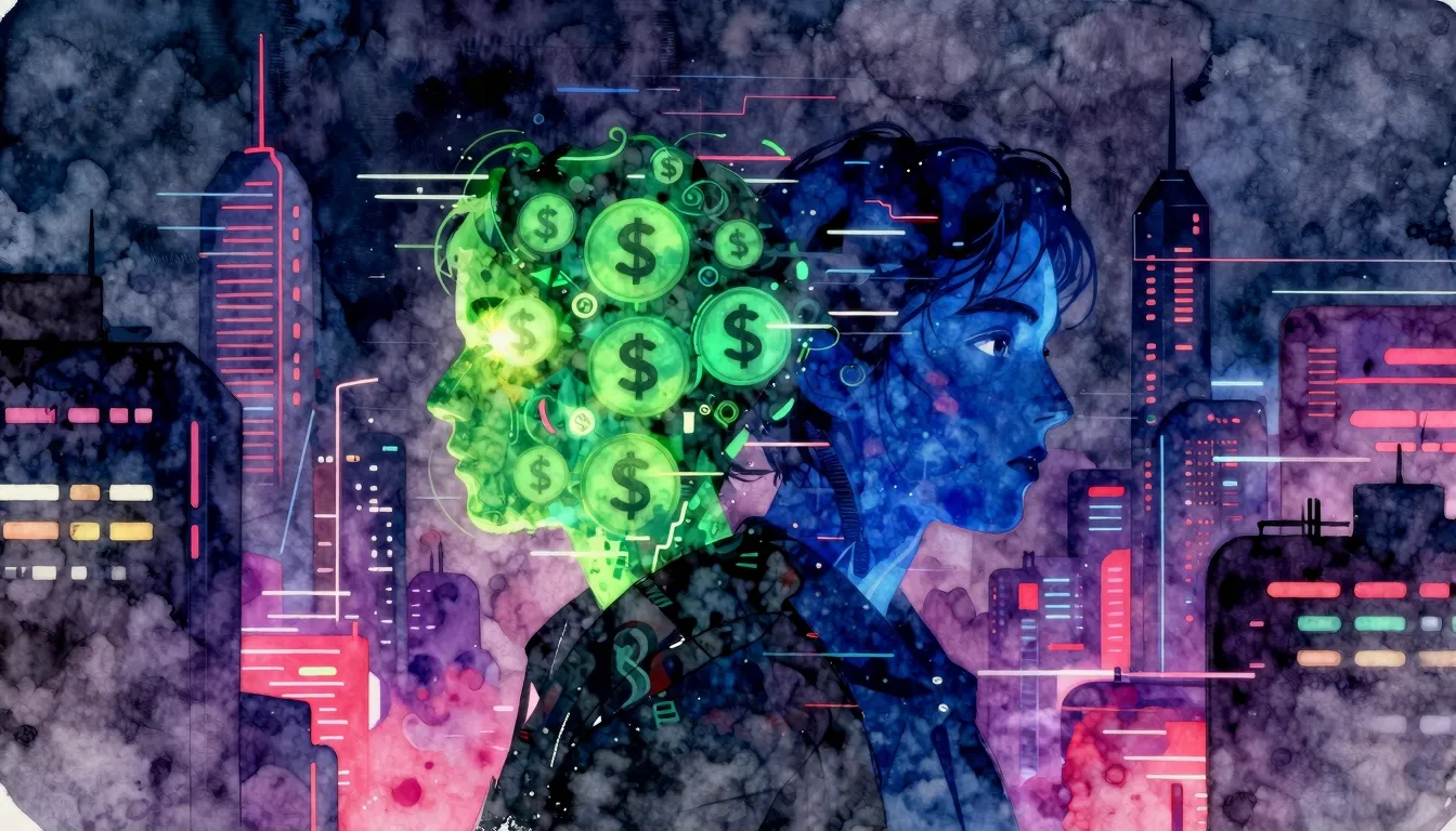 Vibrant watercolor style. Cyberpunk album cover, neon city, ...